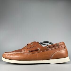 Sebago Docksides Men's 12 W Brown Leather Boat Shoes Casual Slip On Loafers EUC